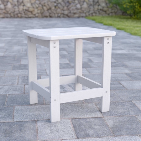 Flash Furniture Charlestown All-Weather Poly Resin Wood Adirondack Side Table in White JJ-T14001-WH-GG